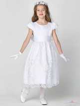 Girls White First Communion Dress w/ Satin Tulle &amp; Sequins (186) - $3,396.84 MXN