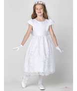 Girls White First Communion Dress w/ Satin Tulle &amp; Sequins (186) - $3,375.41 MXN