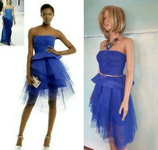 *SALE✔$3,000 Monique Lhuillier Gorgeous Blue Silk Peplum Runway Dress Gown S - £394.29 GBP