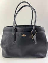 COACH Logo Hand Bag leather Dark Blue 15x9 - £66.97 GBP