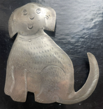 Vintage Artisan Crafted Silver Tone Dog Brooch Pin Large 80&#39;s Vintage Handmade - £41.07 GBP