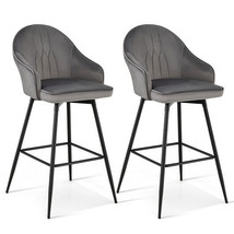 2 Pieces 29.5 Inch Pub Height Swivel Velvet Bar Stools with Metal Legs-Gray - C - £160.68 GBP