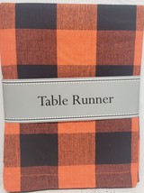 1 Fabric Outdoor Table Runner (14&quot;x72&quot;)  ORANGE &amp; BLACK PLAID BUFFALO CH... - £14.07 GBP