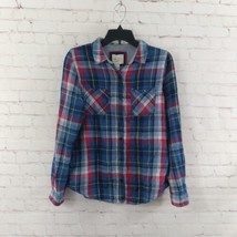 Forever 21 Top Womens Large Blue Red Plaid Long Sleeve Lined Button Up Cotton - £12.54 GBP