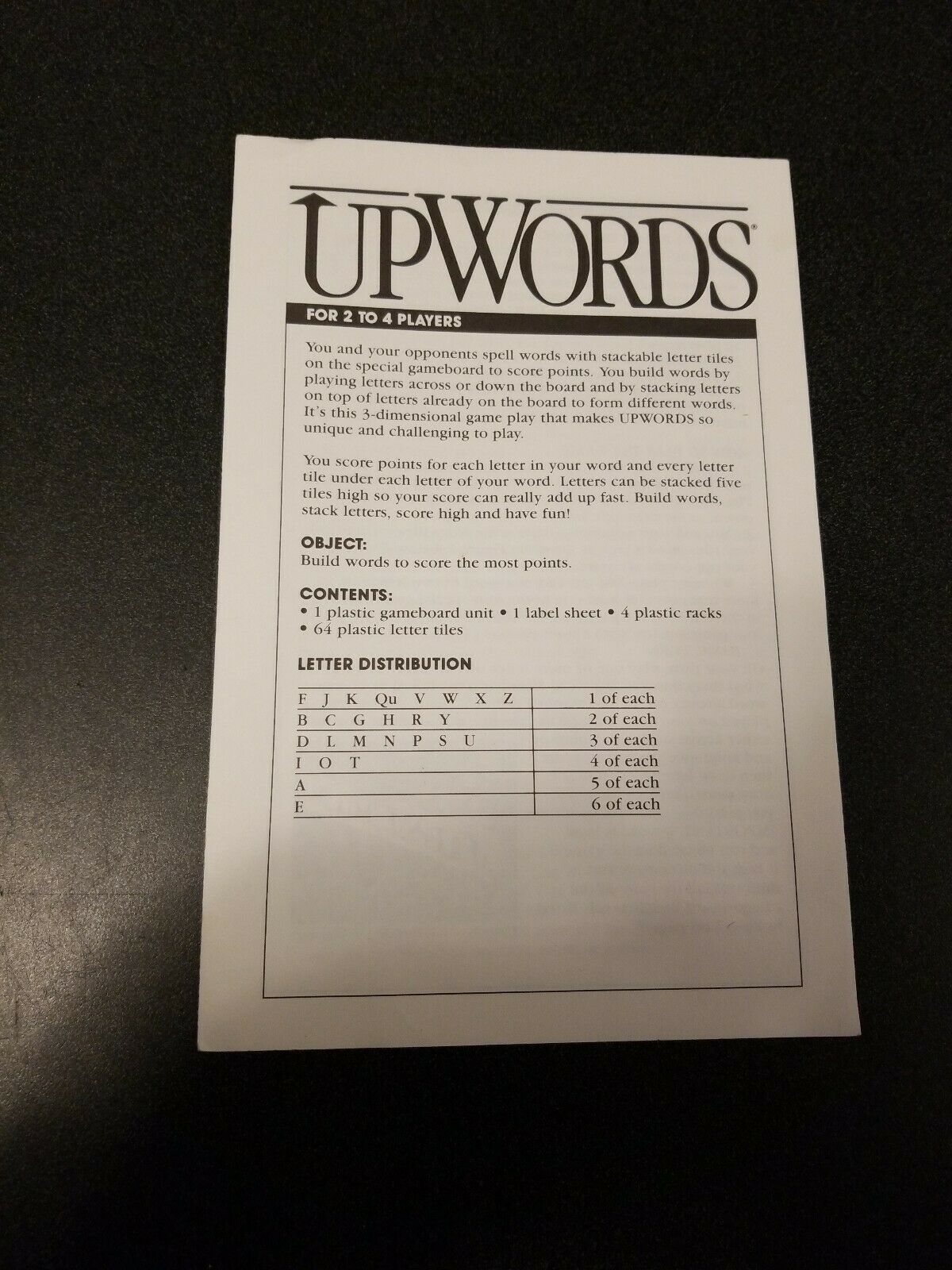Primary image for Vintage 1988 Milton Bradley Upwords Board Game Replacement pieces