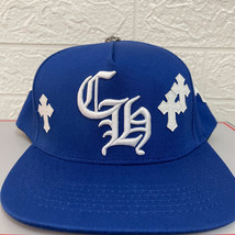 Blue Mesh Cap Baseball Hat Flat Brim Hollywood Cross Patch CH Hearts Style - $39.99