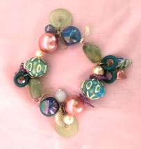  Women&#39;s Jewelry Fashion Stretch Bracelet Multicolor Beads Glass &amp; Acrylic - £6.39 GBP