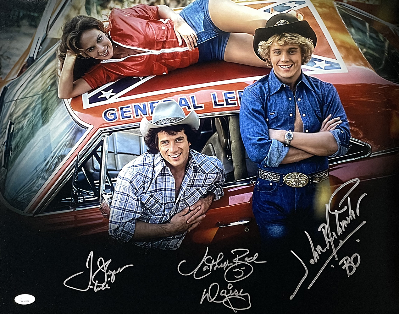 Primary image for Schneider Wopat Bach Signed 16x20 Dukes of Hazzard General Lee Photo JSA