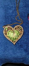 New Betsey Johnson Necklace Heart Green Rhinestones Valentines Love Collectible - £12.01 GBP