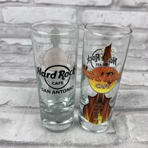 Hard Rock Cafe San Antonio Tall Shot Glass Lot of 2 Flaming Guitars Rock N Roll - £13.74 GBP