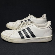 Adidas Mens Sneakers Size 8 White Black Cloudfoam Advantage AW4294 Pre Owned - £10.29 GBP