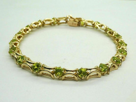09Ct Round Cut Simulated Peridot  Designer Gold Plated 925 Silver Bracelet - £158.75 GBP