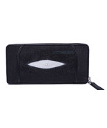 Genuine Stingray Skin Leather Women Purse Zipper Closure : Black - £64.79 GBP