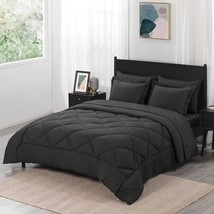 Bed In A Bag Queen -7 Pieces Queen Comforter Set With Dark Grey Bed Comforter, P - £43.95 GBP