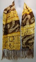 II) Fringed Women's Scarf Brown and Yellow 10" x 48" Silk - $9.89