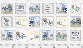 23.5&quot; X 44&quot; Panel Beach Time Chairs Bikes Cream Cotton Fabric Panel D483.59 - £7.26 GBP