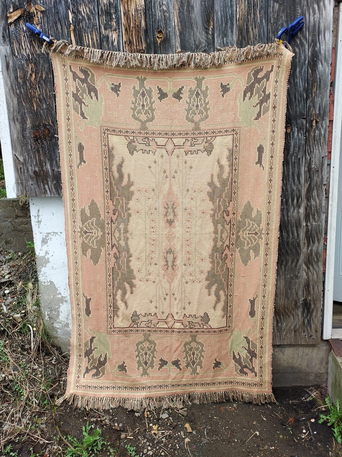Antique Turkish Anatolian Geometric Rug Woven &amp; Tied 53&quot; X 85&quot; Pink Salm... - $99.99