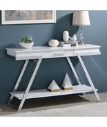 Contemporary White High Gloss Sofa Console Table with Chrome Frame - €370,64 EUR