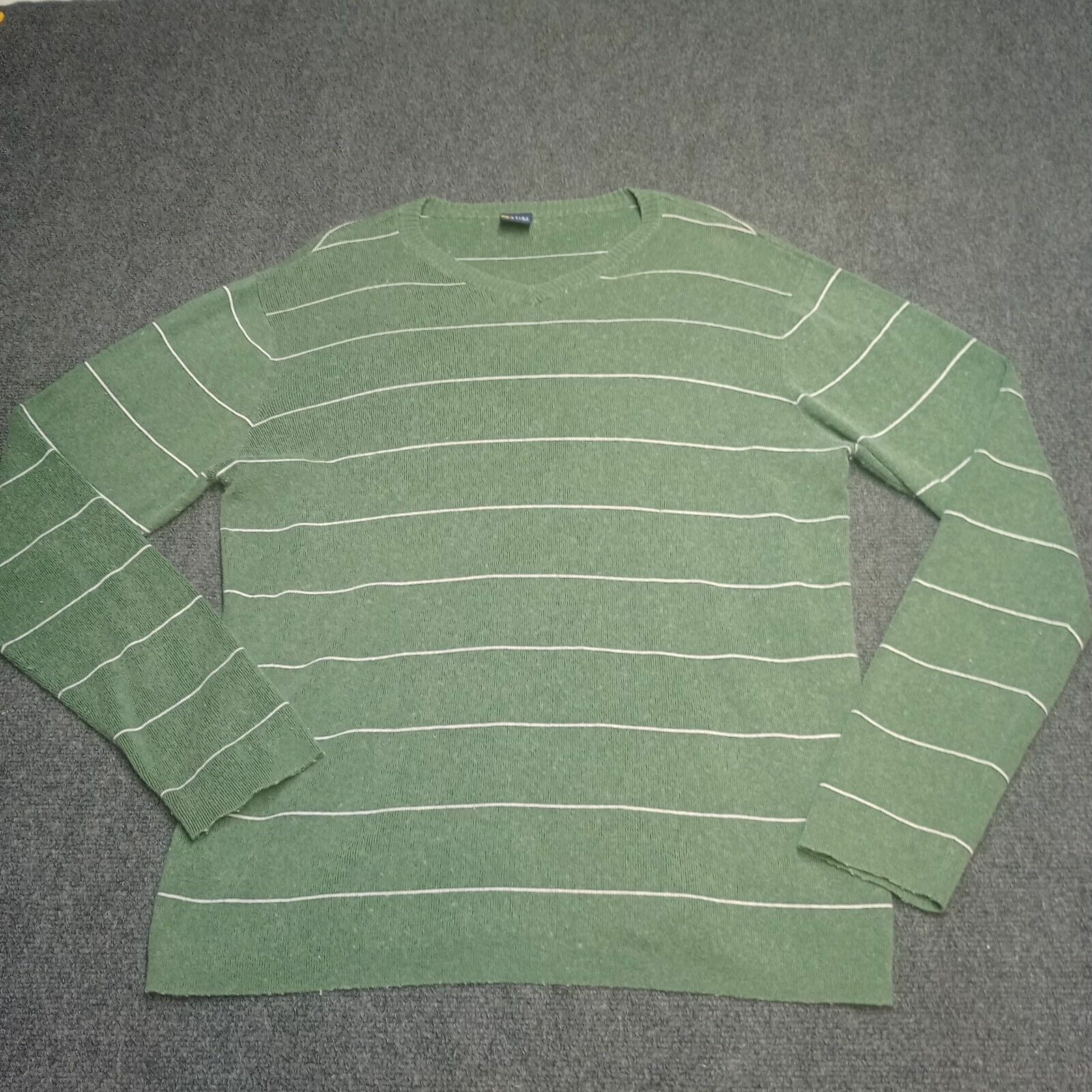 Nautica Sweater Adult XL Sage Green Stripe Long Sleeve Lightweight Wool ... - $17.38