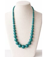 Monet Teal Graduated Bead Necklace Gold Tone Clasp 28” Vintage Statement - $23.40