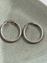 Elegant 925 Marked Tiny Silver Bead Medium Sized HOOP Post Earrings for Pierced - £17.58 GBP