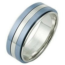 Minimalist Light Blue Spinner Ring Stainless Steel Classic Sky Anti-Anxiety Band - £14.38 GBP