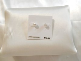 Department Store 7mm Silver Tone Simulated Pearl Stud Earrings Y497 - $7.07