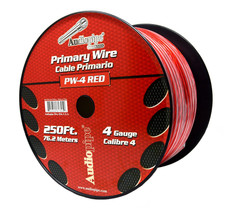 4 GA RED POWER WIRE PRIMARY GROUND 250FT COPPER MIX CABLE CAR AUDIO AMPL... - £203.04 GBP