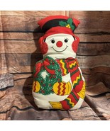 Vintage Handmade Cut And Sew Printed Snowman Throw Pillow Doll Plush Figure - $13.99