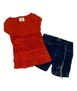 H&amp;M Orange Ruffle Top &amp; Lucky Brand Denim Shorts Outfit Sz 4 - £12.09 GBP