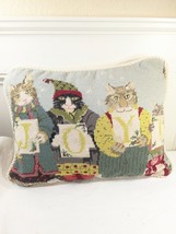 Vintage Cats in Snow Joy Needlepoint pillow Christmas decor throw PARIS ... - £113.27 GBP