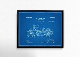 1928 Harley Motorcycle Patent - Blueprint Style - Art Print - 16" tall x 20" wid - £20.32 GBP