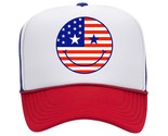 Smiley Face American Flag Patriotism Hat Cap Foam Trucker Style Mesh Sna... - £15.49 GBP