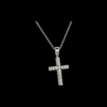 Natural Diamond Cross Pendant with Chain 17&quot; 14k W Gold 0.17 CT Certified $2,490 - £783.30 GBP