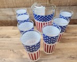 7 Patriotic US Flag Stars Stripes Red White Blue Libbey 16 Ounce Glass &amp;... - $67.29