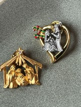 Lot of Goldtone Jesus in The Manger Nativity &amp; Mary &amp; Joseph in Open Heart Chris - £10.46 GBP
