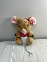 ACE Novelty vintage small 6" tan mouse plush red polka dot vest hanging ornament - $14.84
