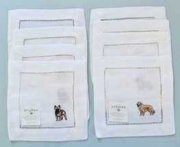 Sferra Puppies Embroidered Cocktail Napkins 100% Linen 6x6" SET/4 New - $29.90