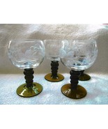 Four Roemer? Romer? crystal wine glasses, ribbed stem, etched grape vine... - $35.00