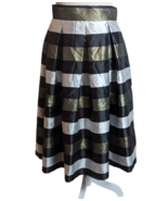 RNStudio Womens Black n Gold Sparkly Stripe A-Line Full Midi Skirt Sz 6 NYE - £11.68 GBP