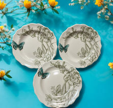 222 Fifth Set of 3 Spring Dessert Appetizer Bread Plates Butterflies Flo... - $21.77