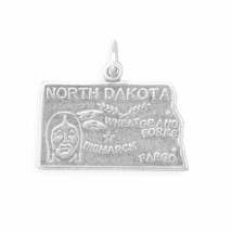 North Dakota State Map Wheat Design Charm Square Pendant 14K White Gold Fn 21mm - £32.85 GBP
