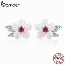 Rling silver pure shell leaf flower stud earring fashion korea style 925 silver jewelry thumb200