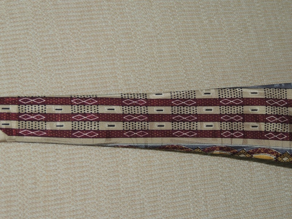 Canali Italy Neck Tie/Necktie Silk beige maroon blue print 59"x3.75" Item image 4
