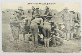 Vintage 1918 US Army Camp Scene Washing Dishes Postcard Camp Pike AR WWI - $21.34