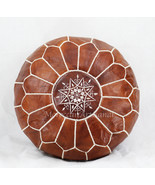 Moroccan Pouf , Tan Leather Ottoman , Living Room Furniture , Unstuffed ... - £56.05 GBP