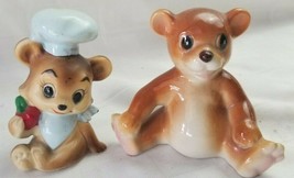 TWO CUTE TEDDY BEAR FIGURINES Vintage Porcelain Animal Figurine CHEF Nap... - $6.75