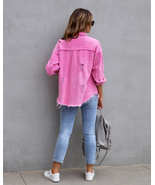 Fashion Ripped Shirt Jacket Female Autumn and Spring Casual Tops Womens ... - £31.71 GBP