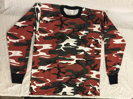 NWT&#39;s Red &amp; White BDU Camouflage Long Sleeve T- Shirt 100% Cotton MEDIUM - $16.82
