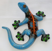 9&quot; Ceramic Lizard Salamander Wall Art Decor Blue with Orange Stripe V1 - £13.69 GBP